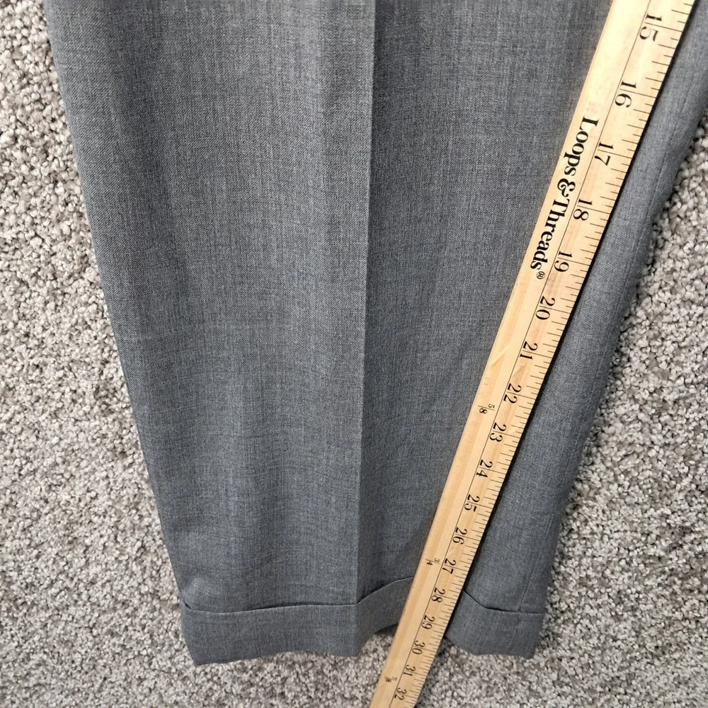 Haggar Mens Pleated Dress Pants Gray Wool Blend Cuffed Trousers 40x30